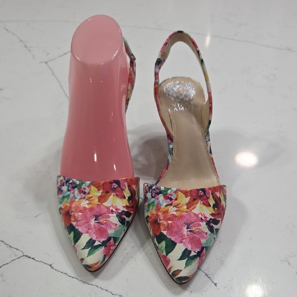 Vince Camuto Floral Slingback Heels Sz7 New Without Tag - Picture 2 of 8